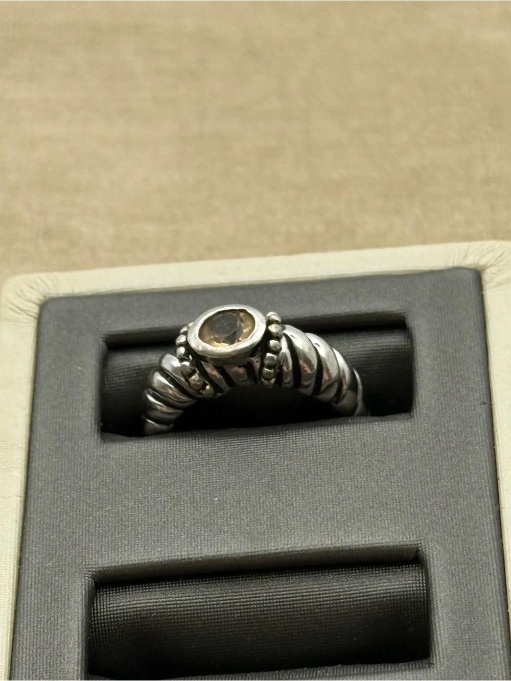 Silver tone Ring with Yellow Citrine Accent